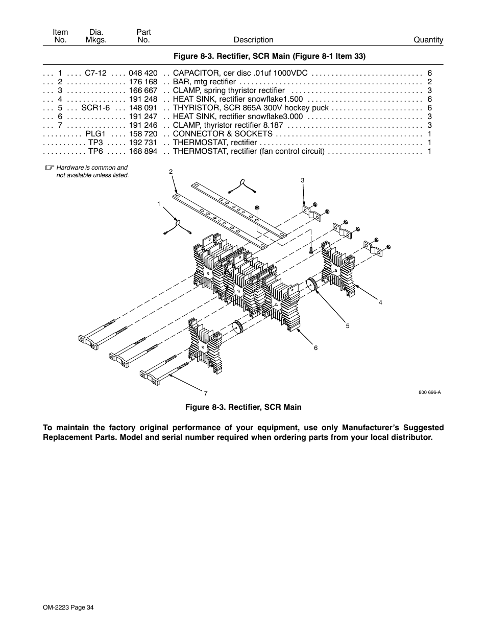 Rectifier, scr main (figure 8-3), Connector & sockets, (see figure 8-3) | Miller Electric Dimension 1000 User Manual | Page 38 / 44