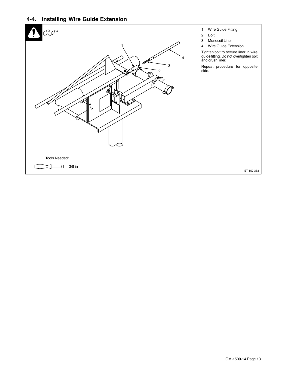 4. installing wire guide extension | Miller Electric and DS-74DX16 User Manual | Page 17 / 52
