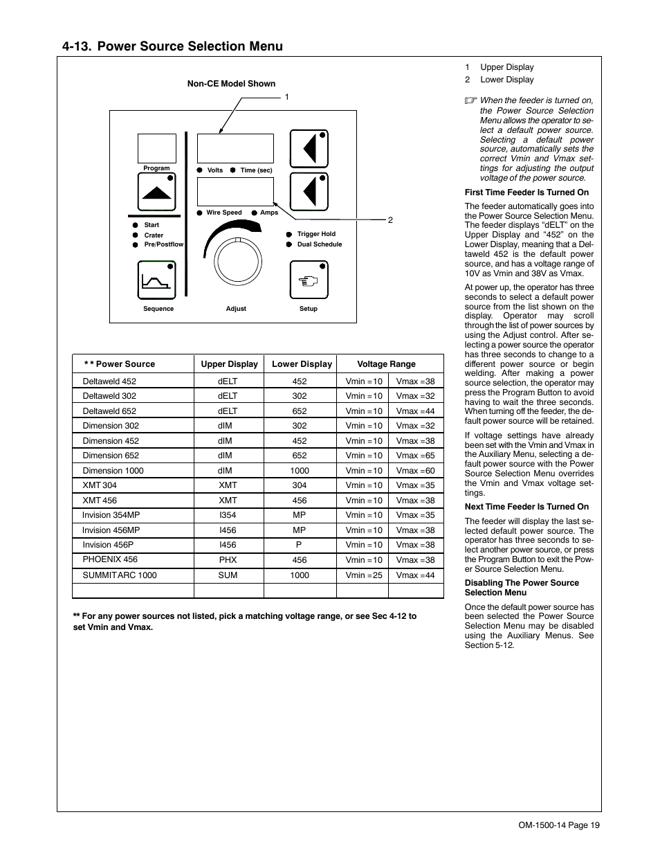 13. power source selection menu | Miller Electric and DS-74DX16 User Manual | Page 23 / 52