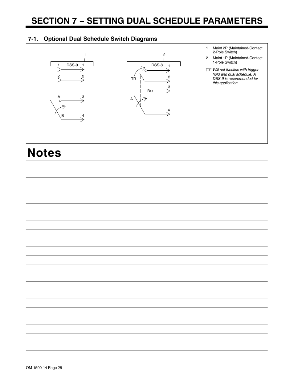 Section 7 − setting dual schedule parameters, 1. optional dual schedule switch diagrams | Miller Electric and DS-74DX16 User Manual | Page 32 / 52