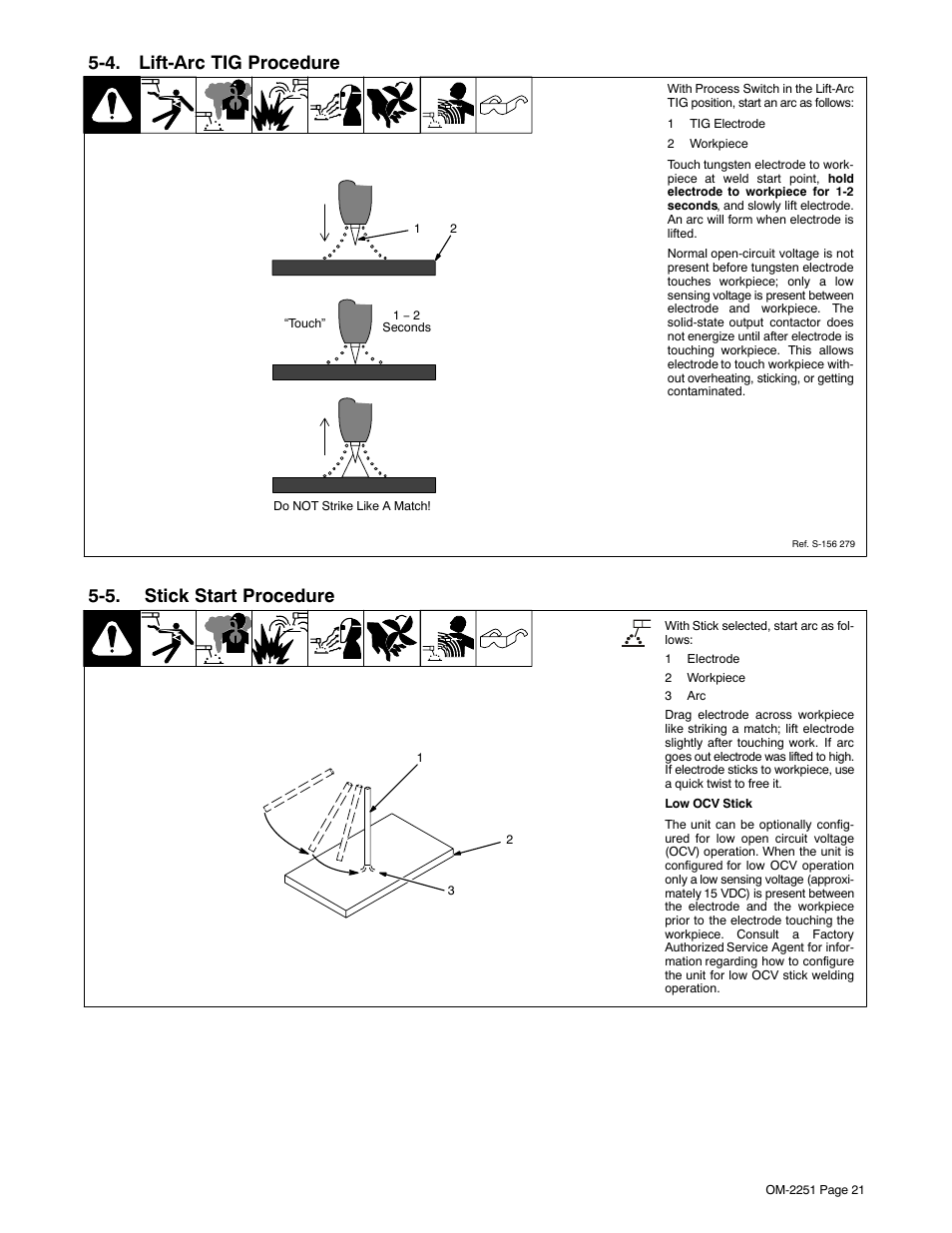 4. lift-arc tig procedure, 5. stick start procedure | Miller Electric 350 VS User Manual | Page 25 / 36