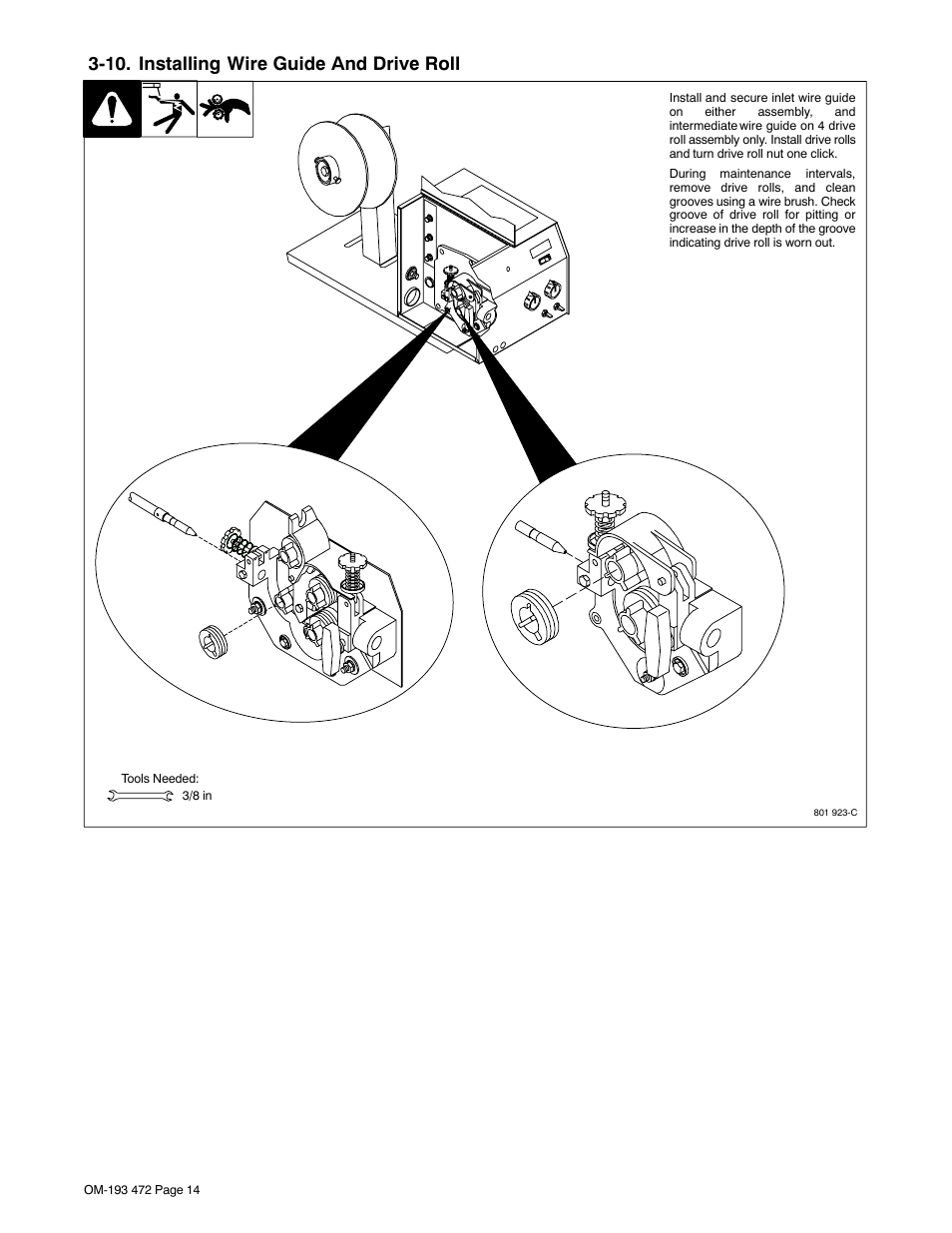 10. installing wire guide and drive roll | Miller Electric 22A User Manual | Page 18 / 32