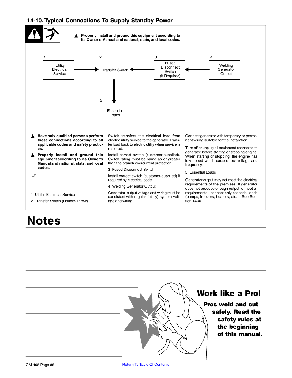 Work like a pro, 10. typical connections to supply standby power | Miller Electric Big Blue 402D User Manual | Page 94 / 116