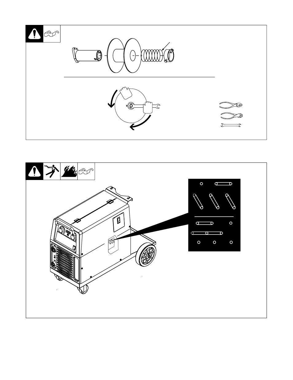 Installing wire spool and adjusting hub tension, Positoning jumper links (230/400v 3-phase models), 5. installing wire spool and adjusting hub tension | Miller Electric OM-229 038D User Manual | Page 14 / 36