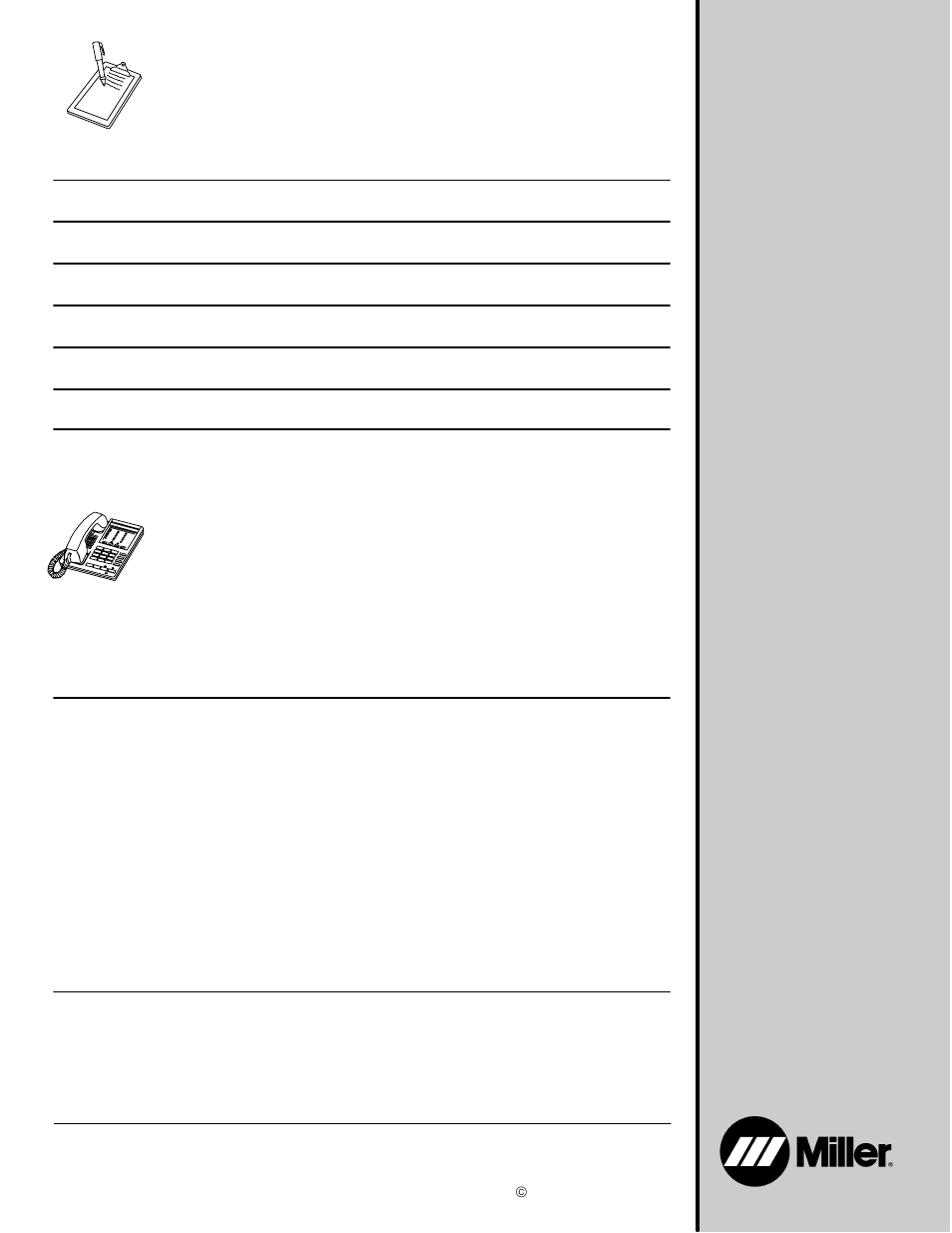 Owner’s record, For service, Always provide model name and serial/style number | Contact a distributor or service agency near you | Miller Electric OM-229 038D User Manual | Page 36 / 36