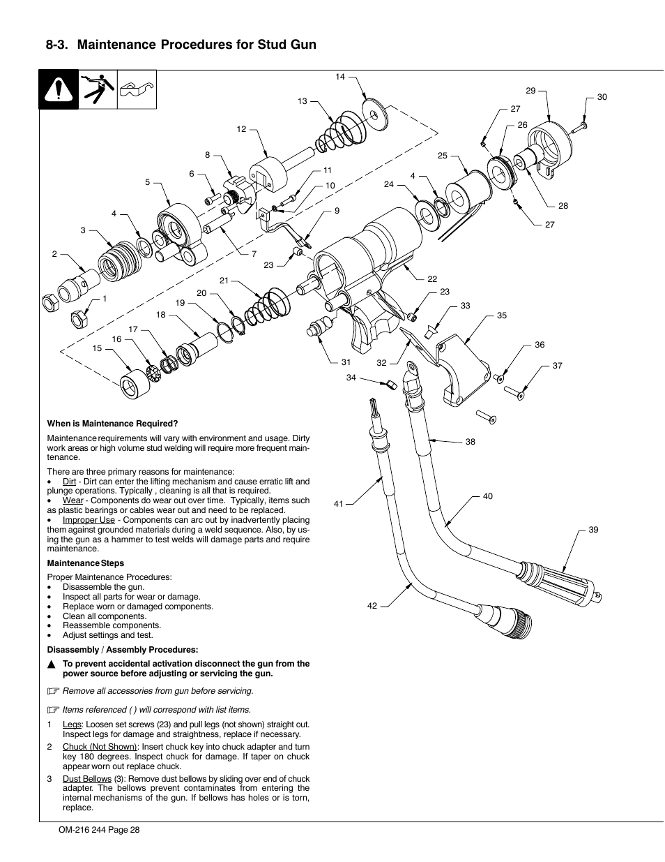 3. maintenance procedures for stud gun | Miller Electric 625 User Manual | Page 32 / 48