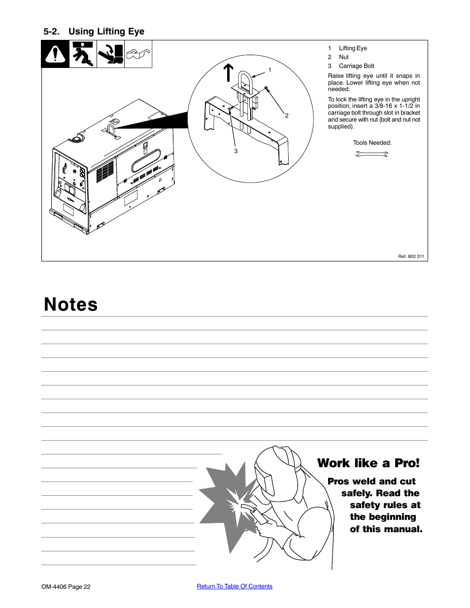 2. using lifting eye, Work like a pro | Miller Electric Big 40 CAT User Manual | Page 28 / 92