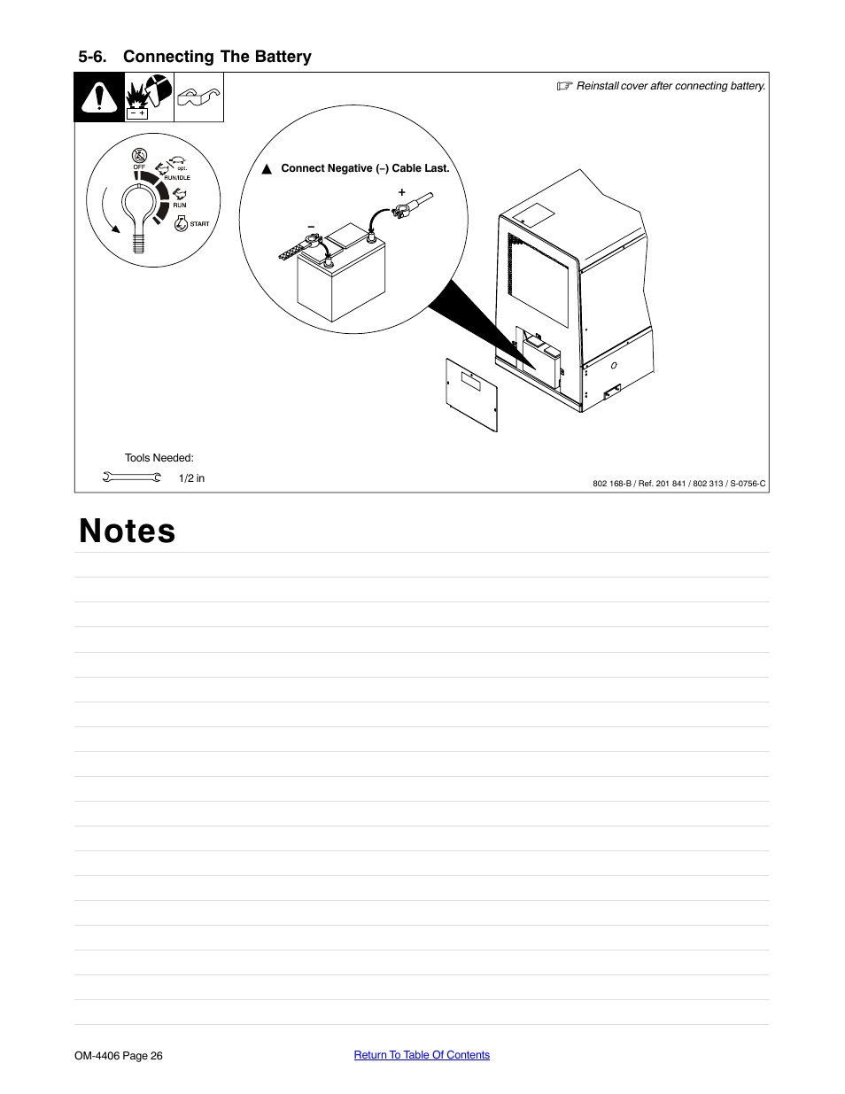 6. connecting the battery | Miller Electric Big 40 CAT User Manual | Page 32 / 92