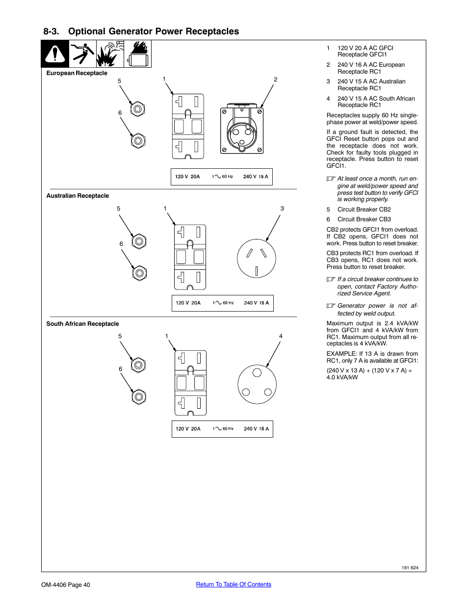 3. optional generator power receptacles | Miller Electric Big 40 CAT User Manual | Page 46 / 92