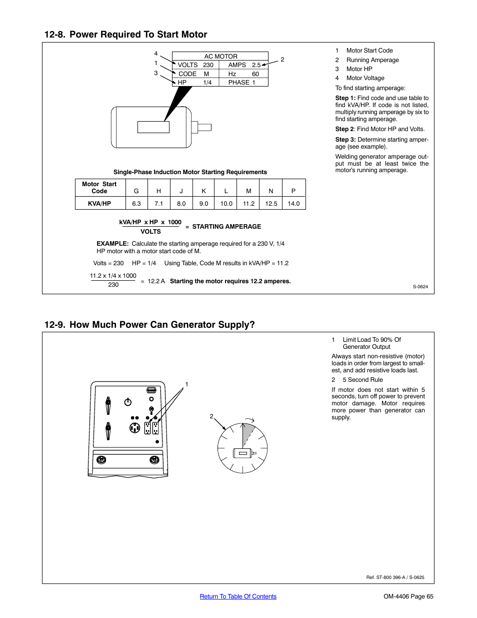 8. power required to start motor, 9. how much power can generator supply | Miller Electric Big 40 CAT User Manual | Page 71 / 92