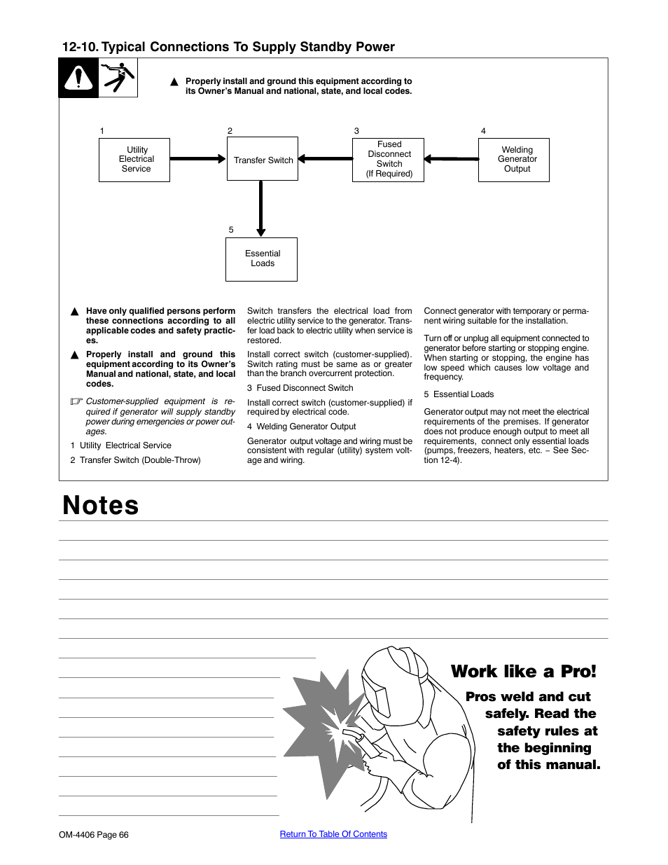 Work like a pro, 10. typical connections to supply standby power | Miller Electric Big 40 CAT User Manual | Page 72 / 92