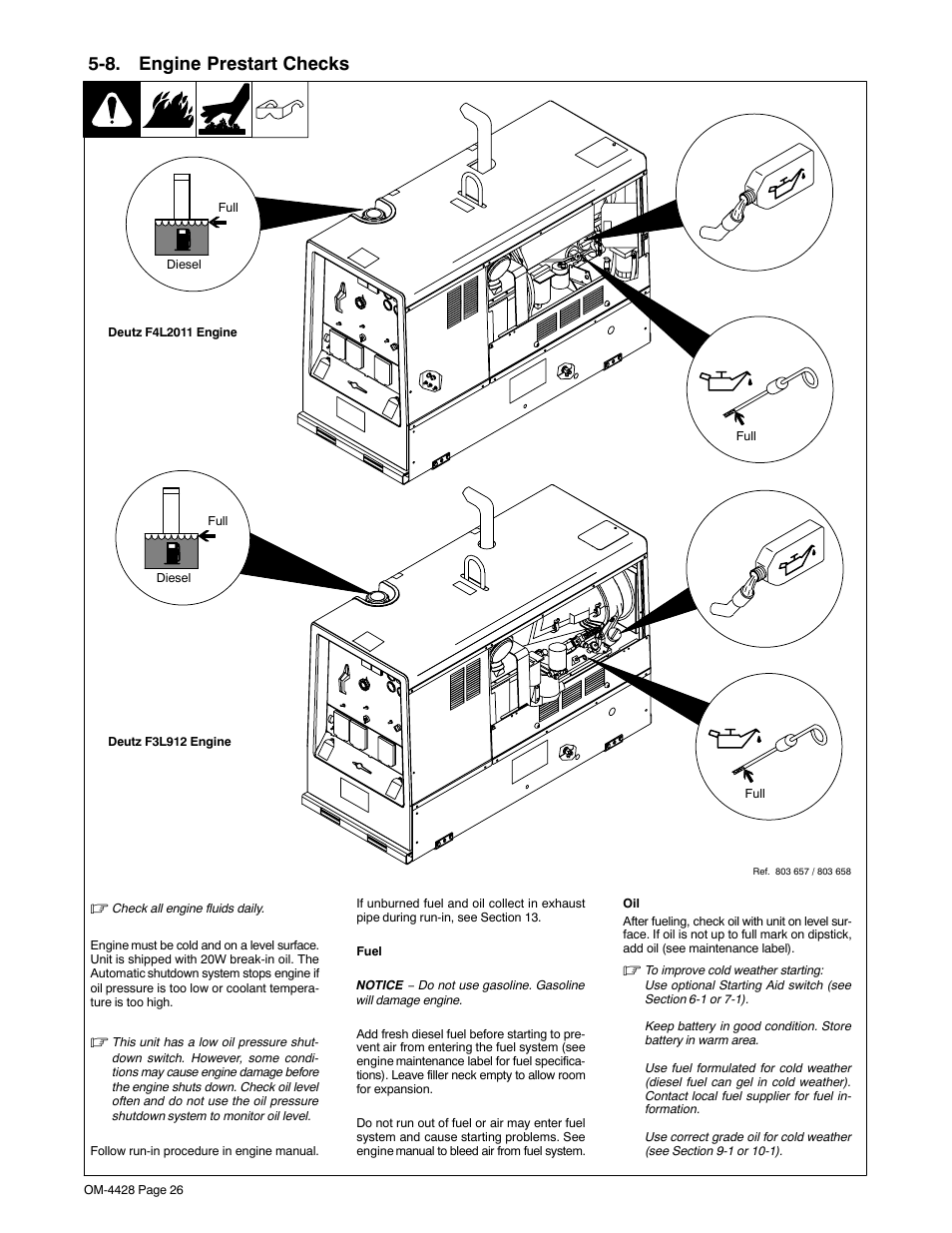 8. engine prestart checks | Miller Electric 600 X User Manual | Page 30 / 108