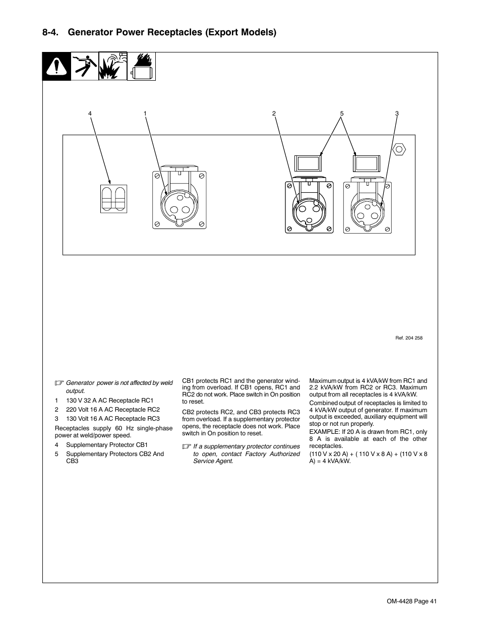 4. generator power receptacles (export models) | Miller Electric 600 X User Manual | Page 45 / 108