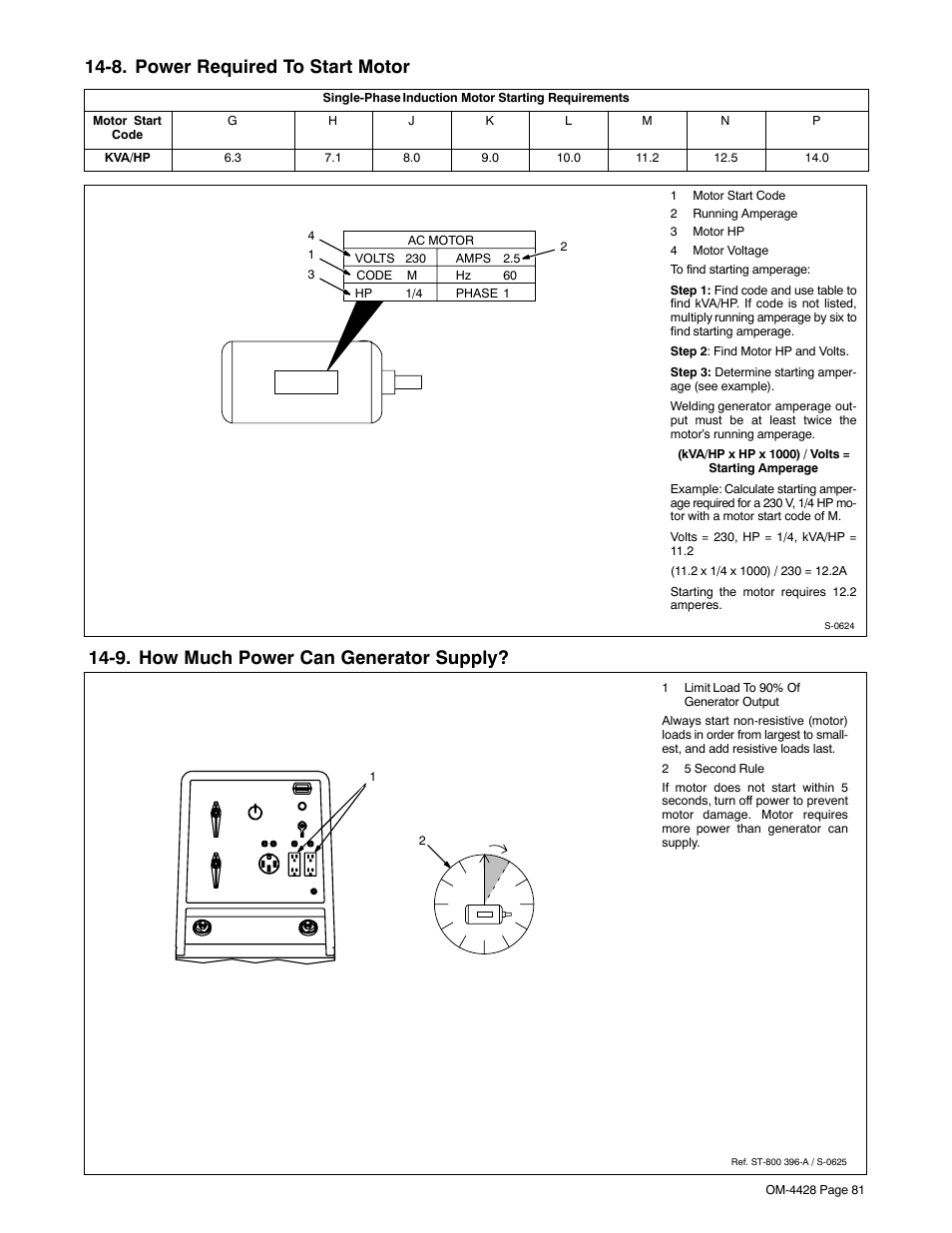 8. power required to start motor, 9. how much power can generator supply | Miller Electric 600 X User Manual | Page 85 / 108