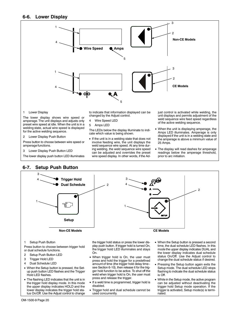 6. lower display, 7. setup push button | Miller Electric S-74DX User Manual | Page 24 / 44