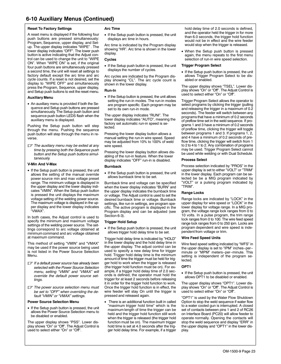 10 auxiliary menus (continued) | Miller Electric S-74DX User Manual | Page 27 / 44