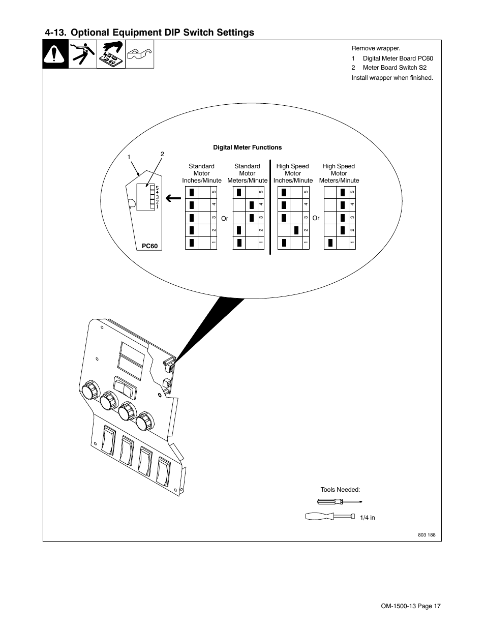 13. optional equipment dip switch settings | Miller Electric and DS-74D16 User Manual | Page 21 / 44