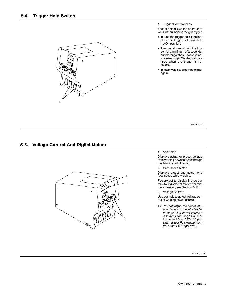 4. trigger hold switch, 5. voltage control and digital meters | Miller Electric and DS-74D16 User Manual | Page 23 / 44