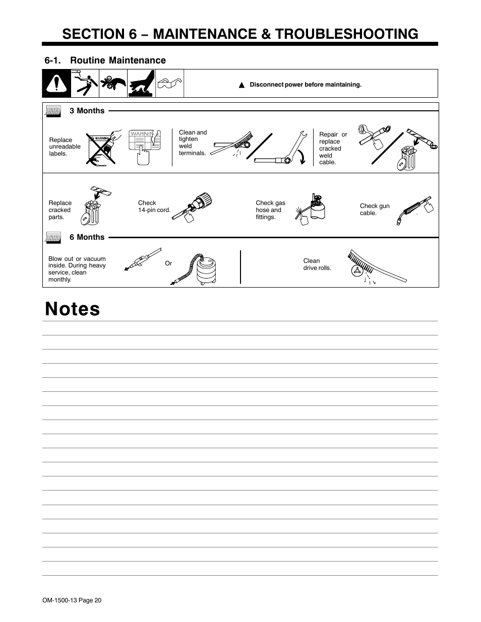 Section 6 − maintenance & troubleshooting, 1. routine maintenance | Miller Electric and DS-74D16 User Manual | Page 24 / 44