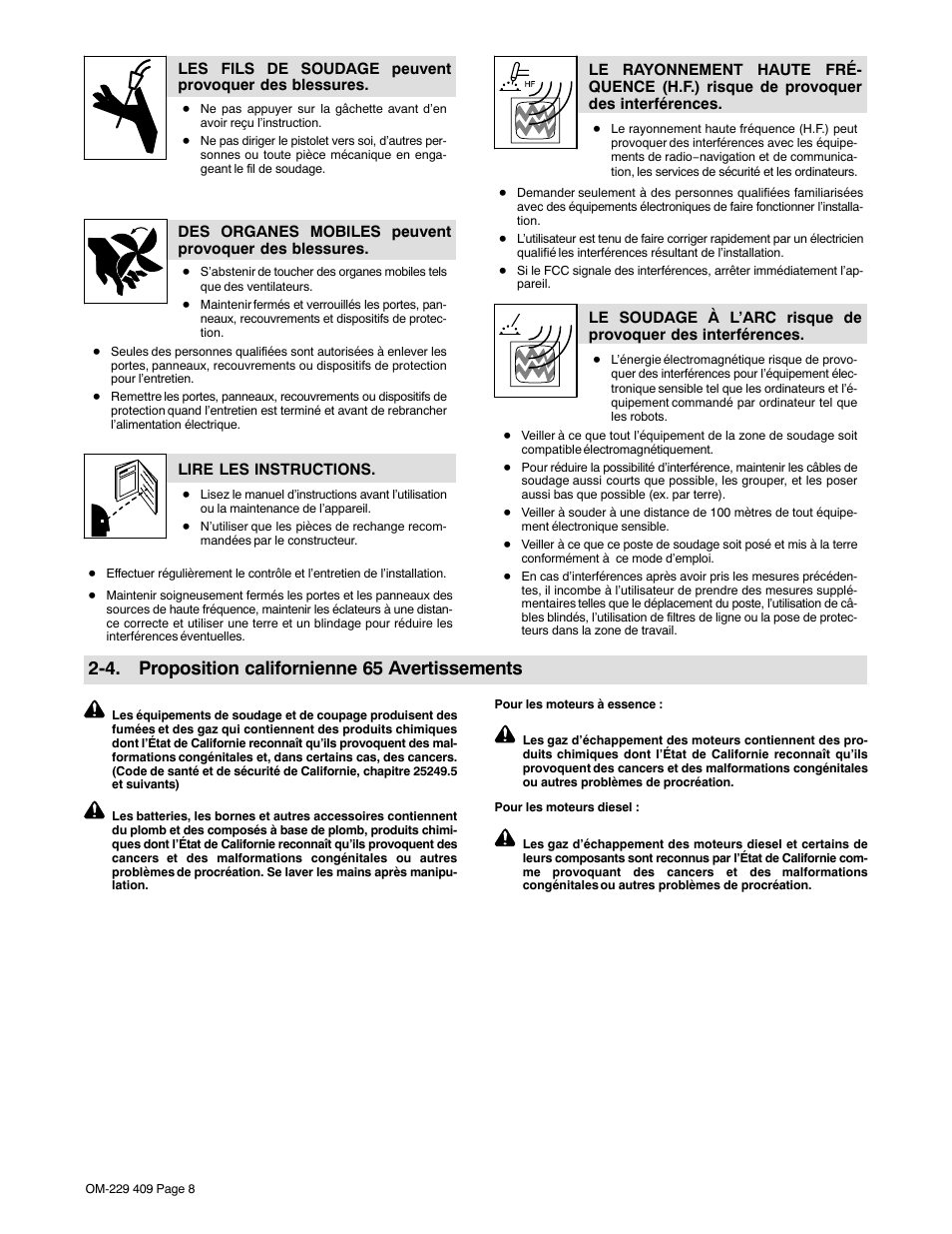 4. proposition californienne 65 avertissements | Miller Electric EXTREME 360 User Manual | Page 12 / 40