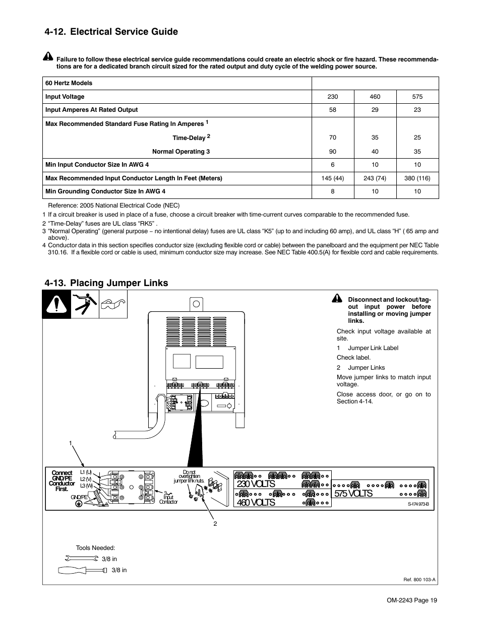 12. electrical service guide, 13. placing jumper links | Miller Electric NT 456 CC User Manual | Page 23 / 40