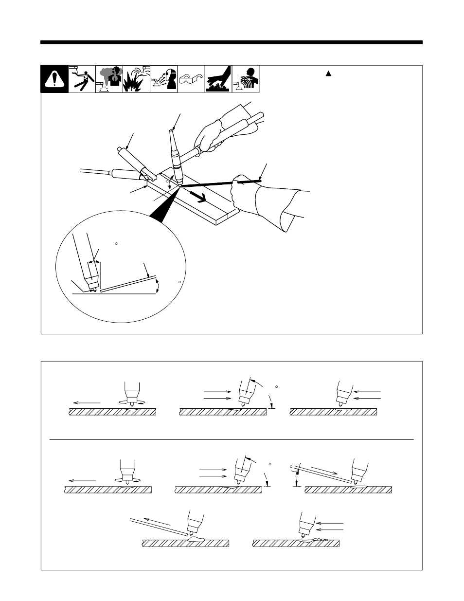 1. positioining the torch, 2. torch movement during welding | Miller Electric 152 User Manual | Page 30 / 40