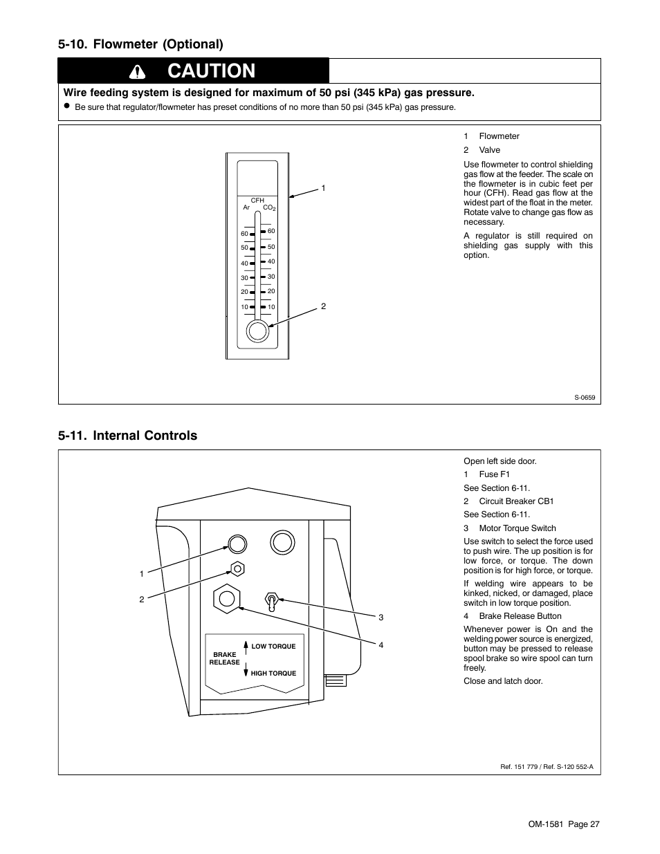 10. flowmeter (optional), 11. internal controls, Caution | Miller Electric XR A User Manual | Page 31 / 60