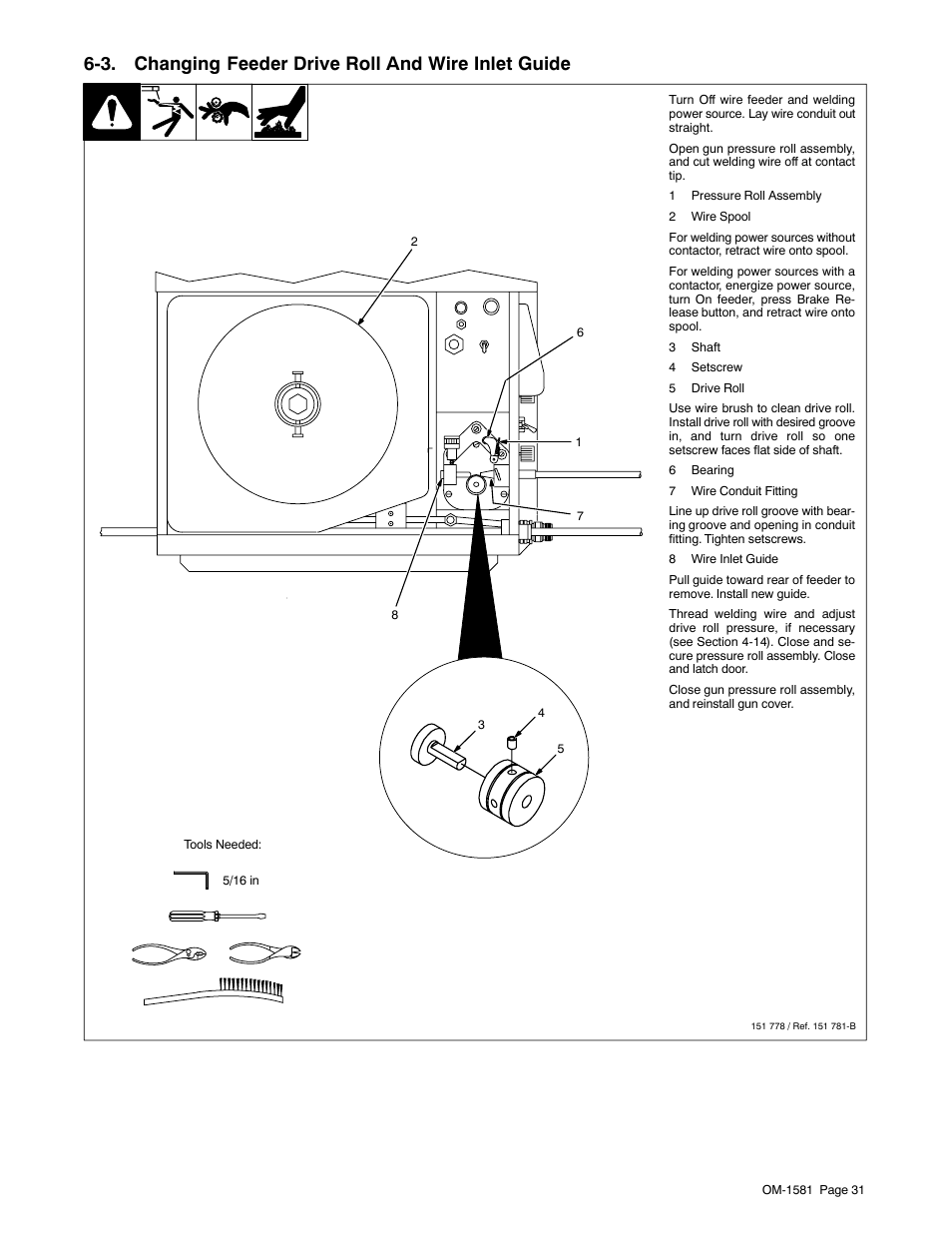 3. changing feeder drive roll and wire inlet guide | Miller Electric XR A User Manual | Page 35 / 60