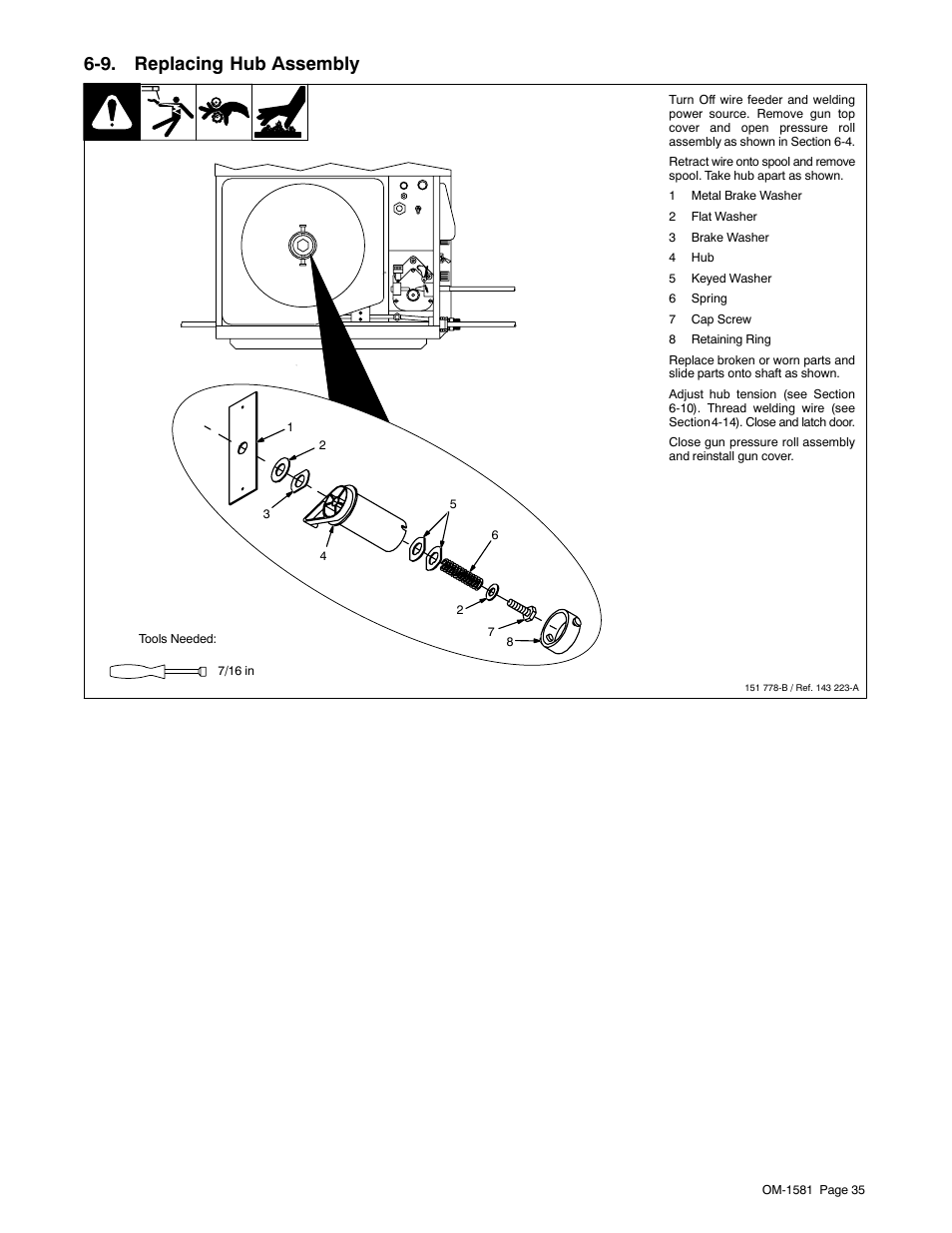 9. replacing hub assembly | Miller Electric XR A User Manual | Page 39 / 60