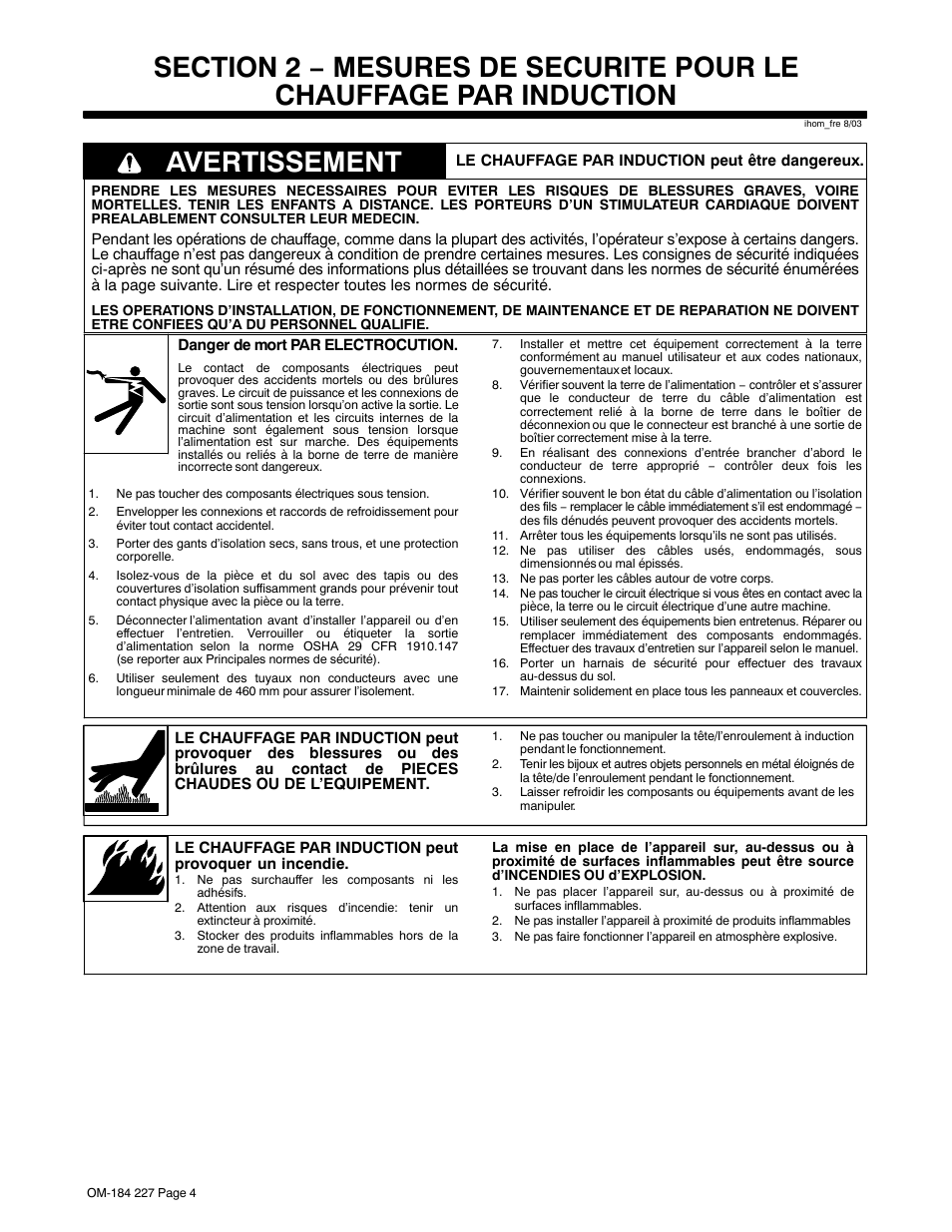 Avertissement | Miller Electric Intellifire 250 User Manual | Page 8 / 32