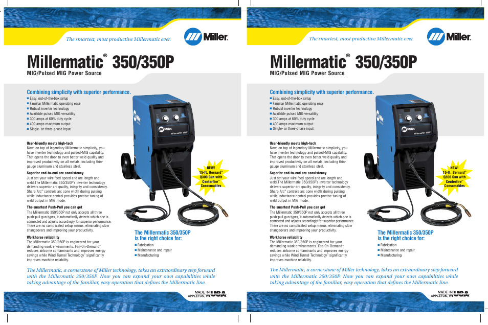 Miller Electric Millermatic 350 User Manual | 2 pages