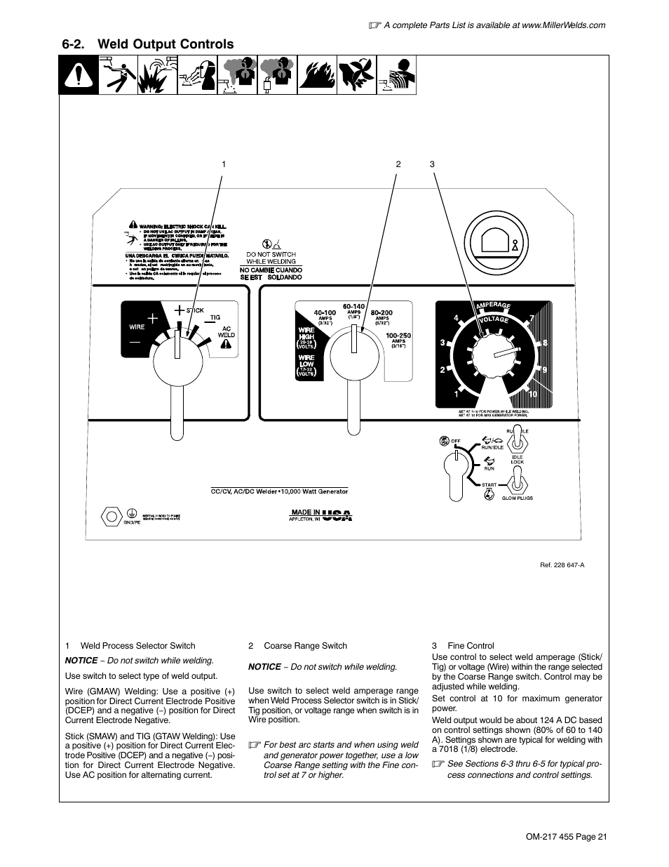 2. weld output controls | Miller Electric 250 User Manual | Page 25 / 72