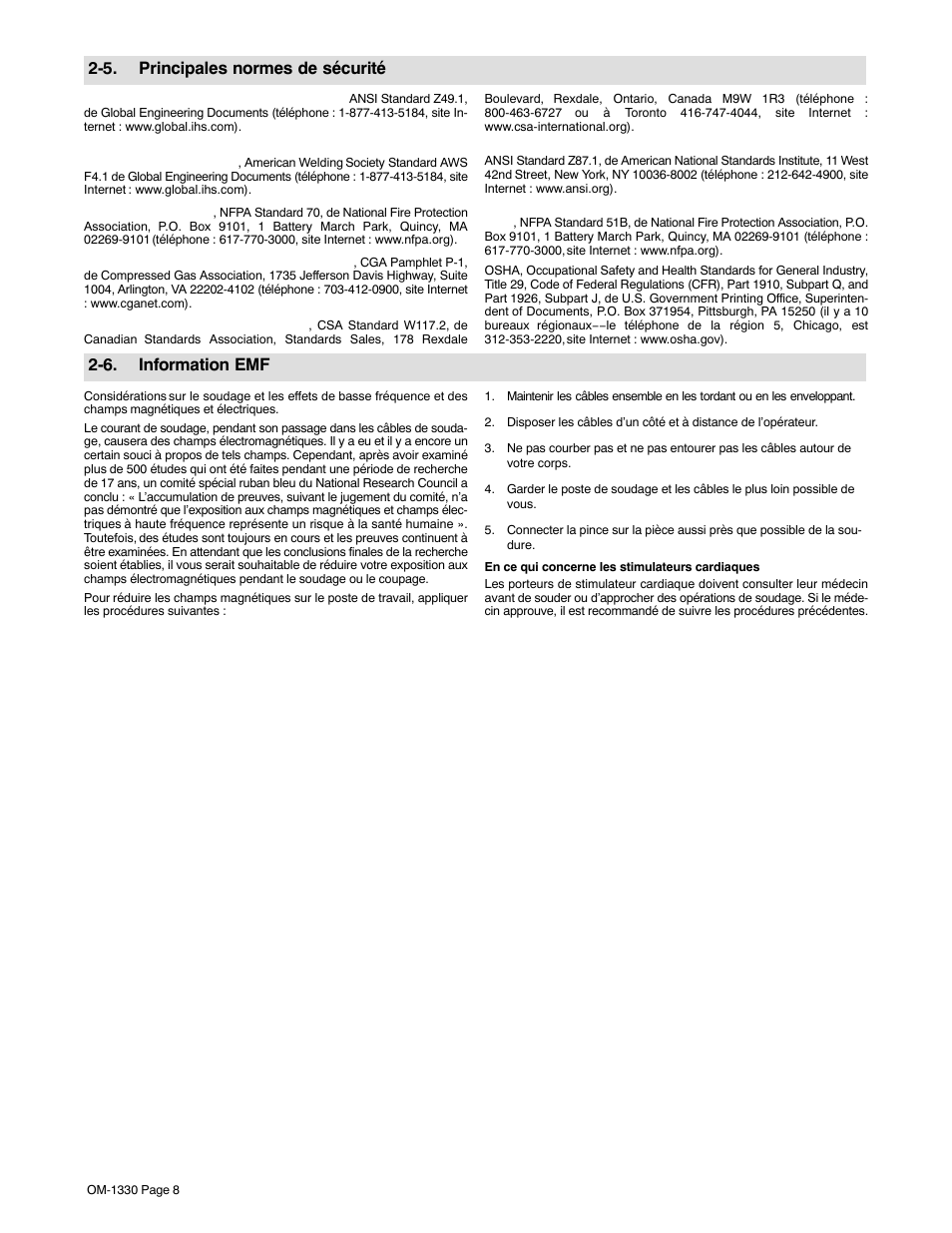 5. principales normes de sécurité, 6. information emf | Miller Electric M-10 Gun User Manual | Page 12 / 60