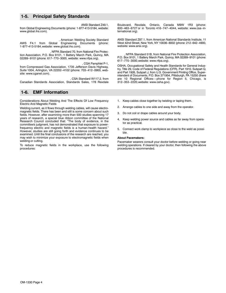 5. principal safety standards, 6. emf information | Miller Electric M-10 Gun User Manual | Page 8 / 60