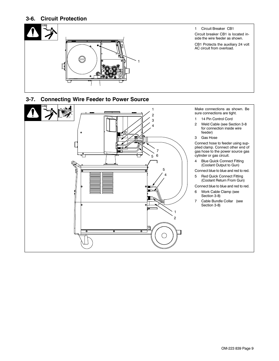 6. circuit protection, 7. connecting wire feeder to power source | Miller Electric XMS 44 User Manual | Page 13 / 32