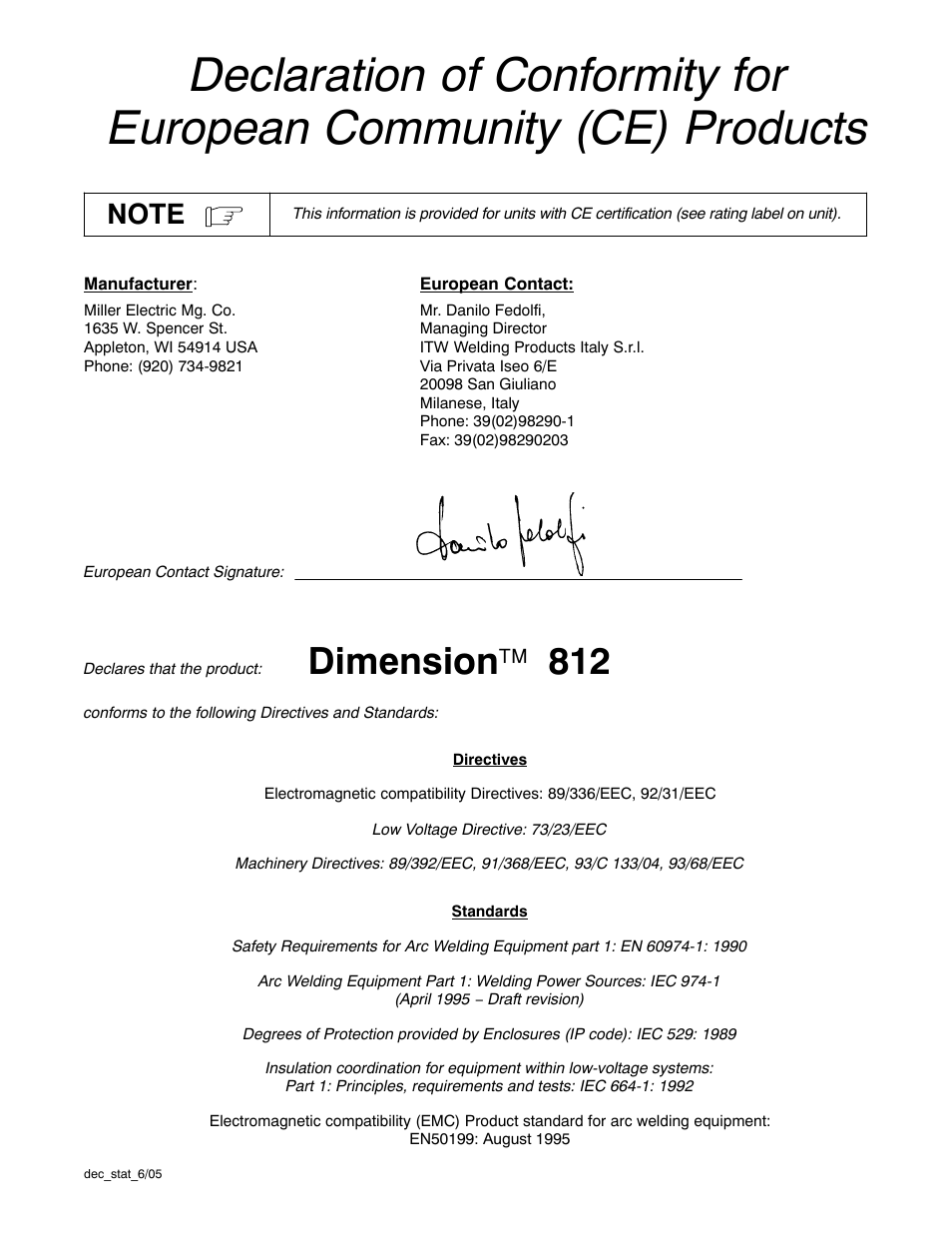 Dimension ™ 812 | Miller Electric 812 User Manual | Page 4 / 40