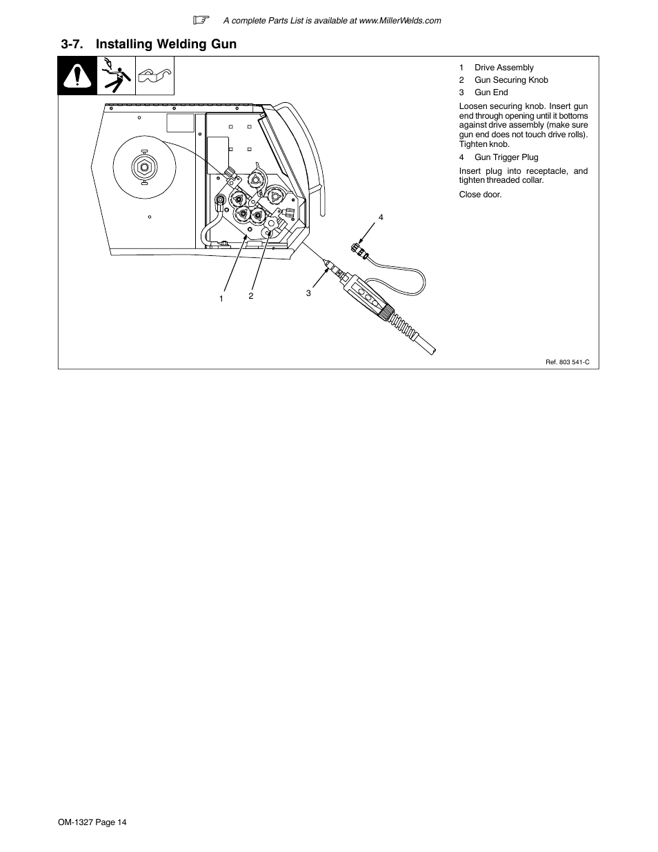 7. installing welding gun | Miller Electric MILLERMATIC 350P User Manual | Page 18 / 56