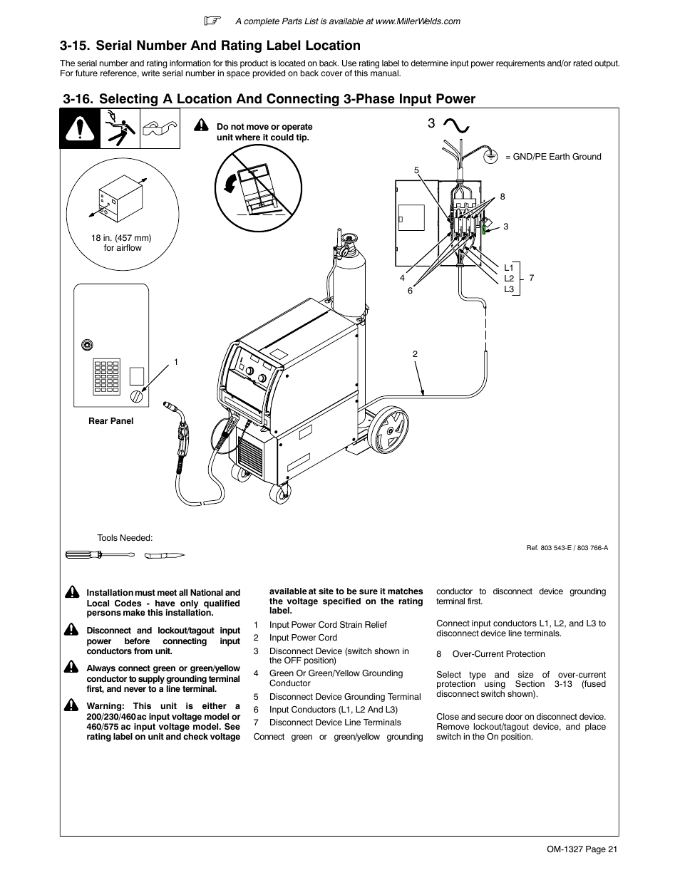 15. serial number and rating label location | Miller Electric MILLERMATIC 350P User Manual | Page 25 / 56