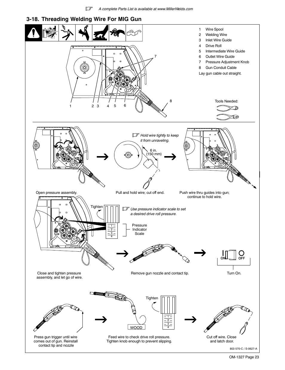 18. threading welding wire for mig gun | Miller Electric MILLERMATIC 350P User Manual | Page 27 / 56