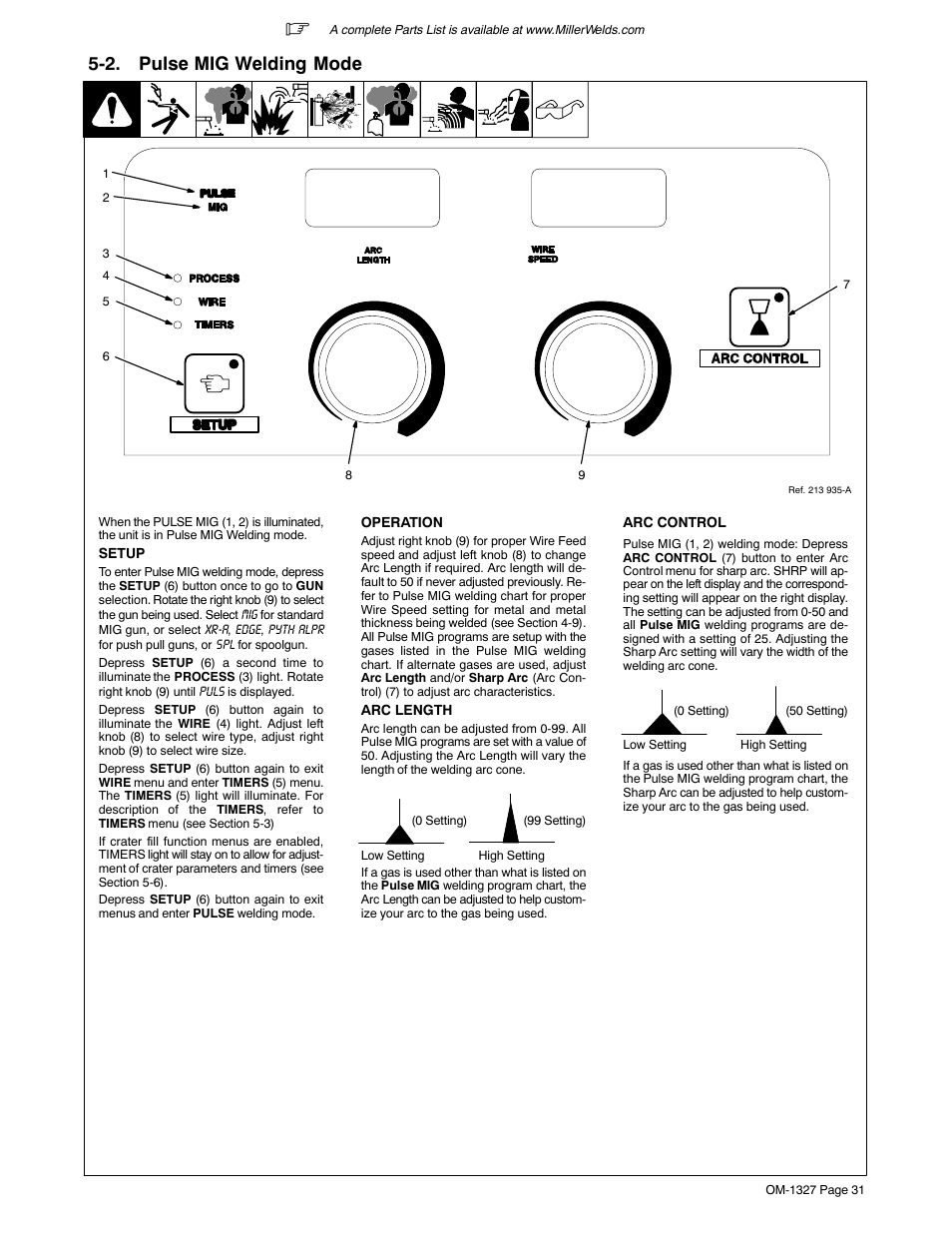 2. pulse mig welding mode | Miller Electric MILLERMATIC 350P User Manual | Page 35 / 56