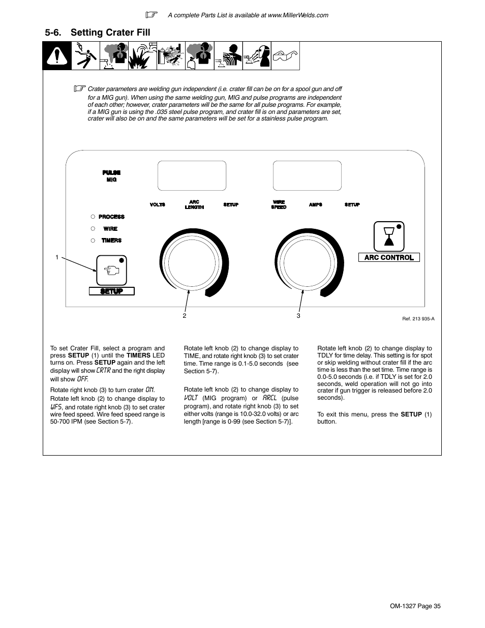 6. setting crater fill, Section 5-6 | Miller Electric MILLERMATIC 350P User Manual | Page 39 / 56