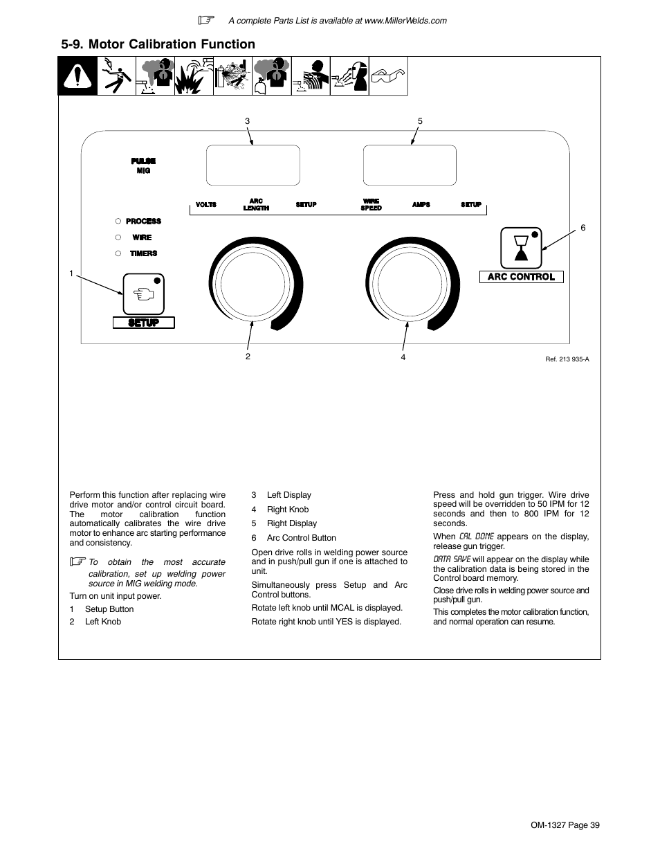 9. motor calibration function | Miller Electric MILLERMATIC 350P User Manual | Page 43 / 56