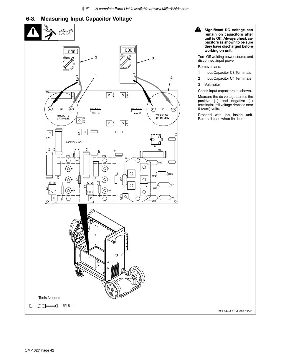 3. measuring input capacitor voltage | Miller Electric MILLERMATIC 350P User Manual | Page 46 / 56