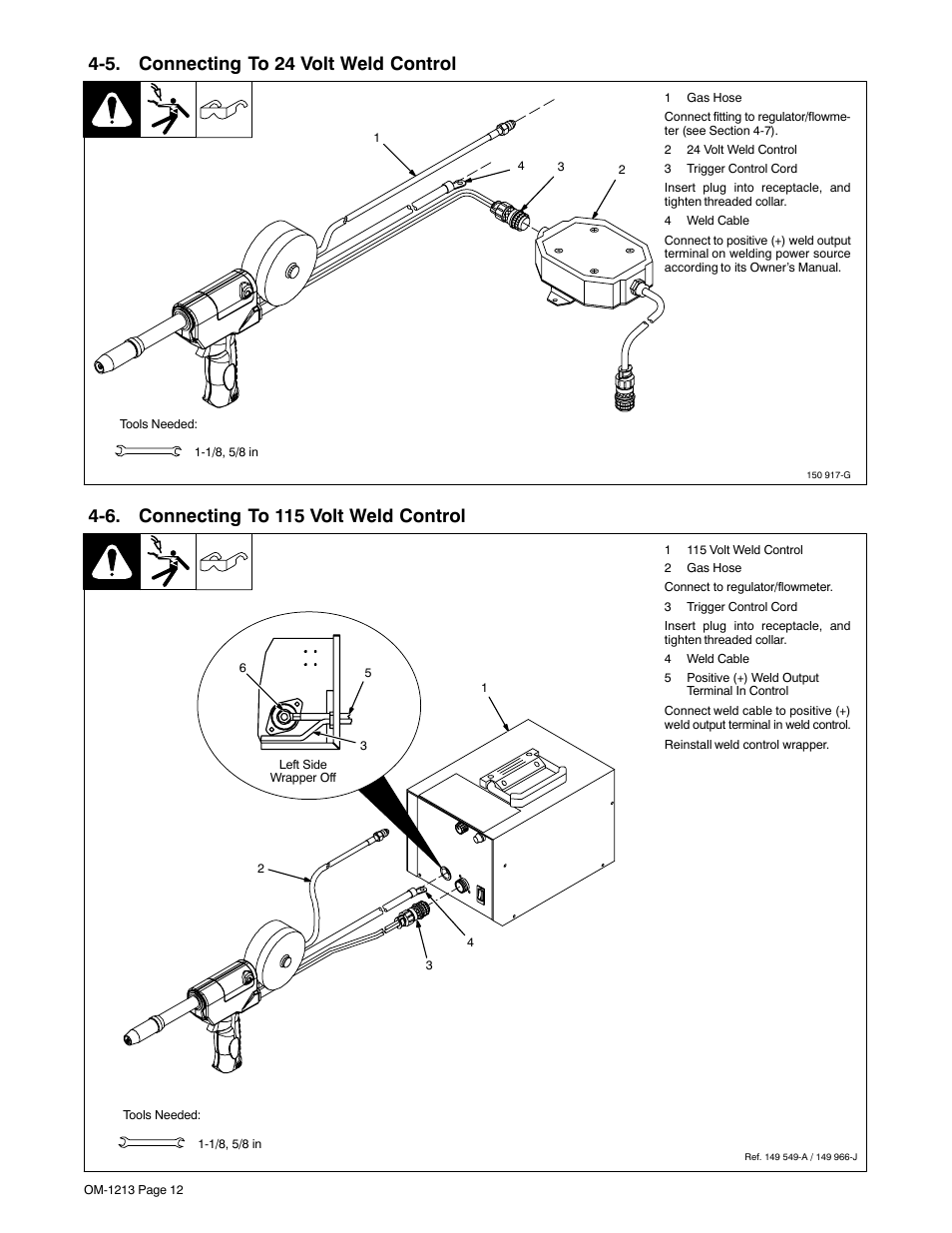 5. connecting to 24 volt weld control, 6. connecting to 115 volt weld control | Miller Electric 15A User Manual | Page 16 / 36