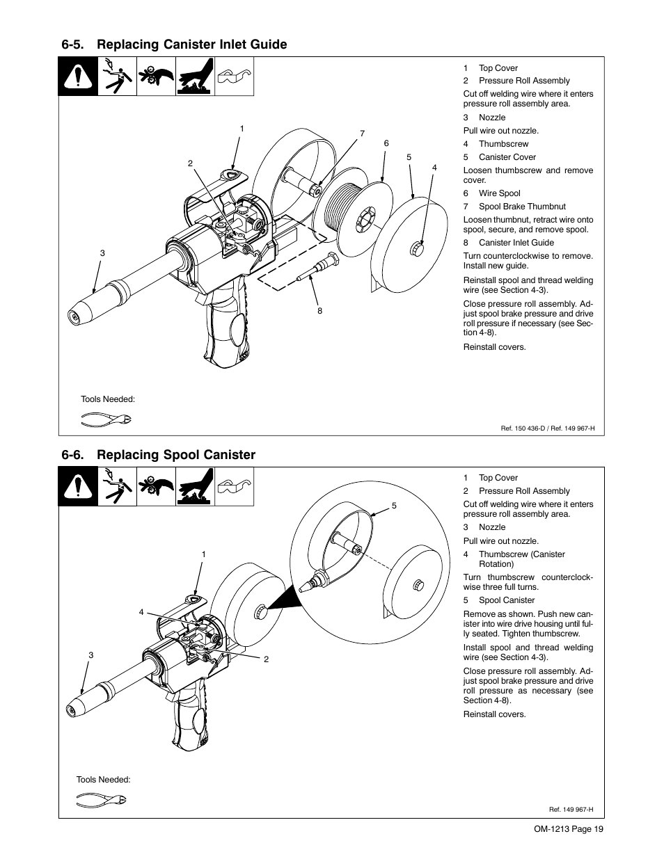 5. replacing canister inlet guide, 6. replacing spool canister | Miller Electric 15A User Manual | Page 23 / 36