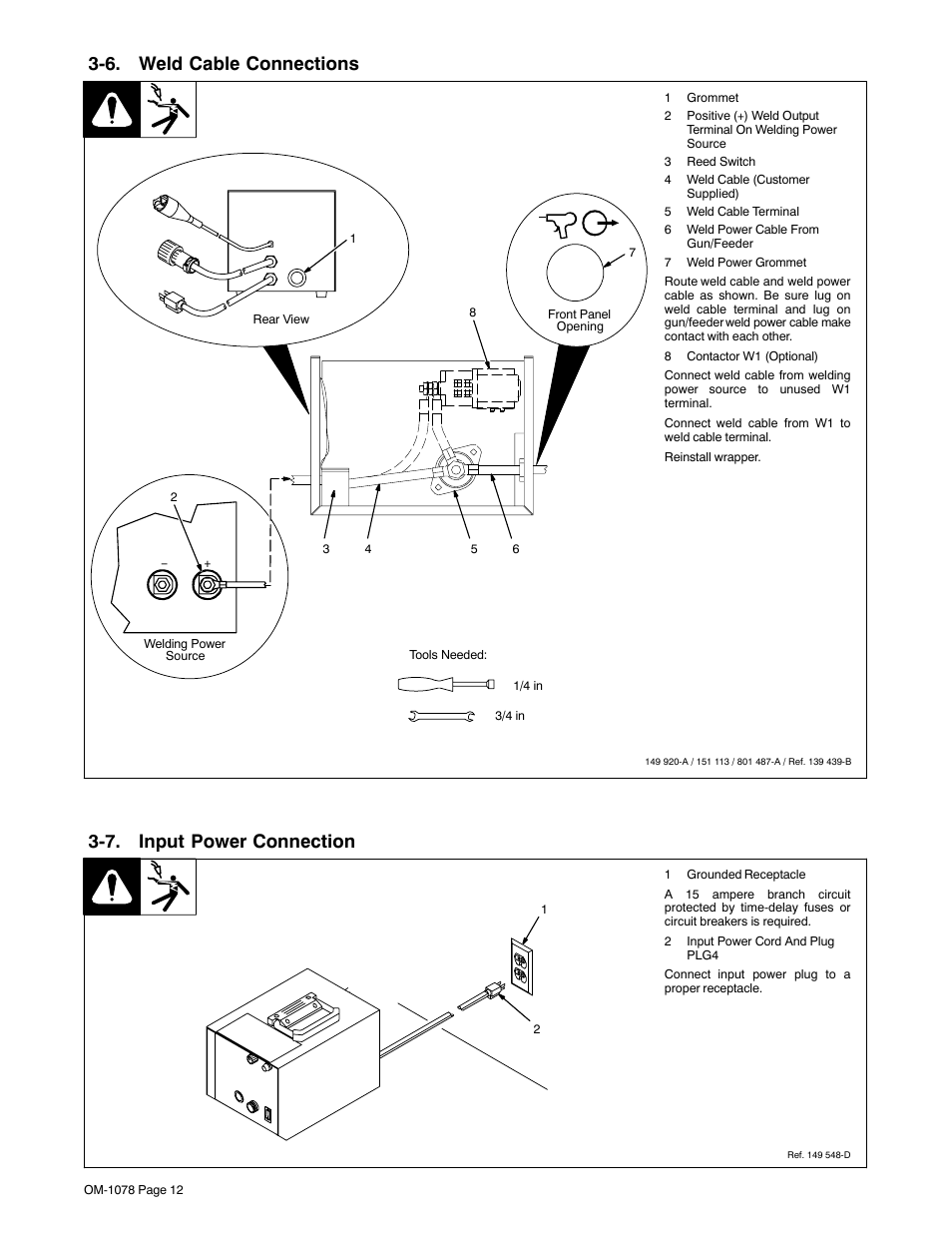 6. weld cable connections, 7. input power connection | Miller Electric WC-115A User Manual | Page 16 / 28