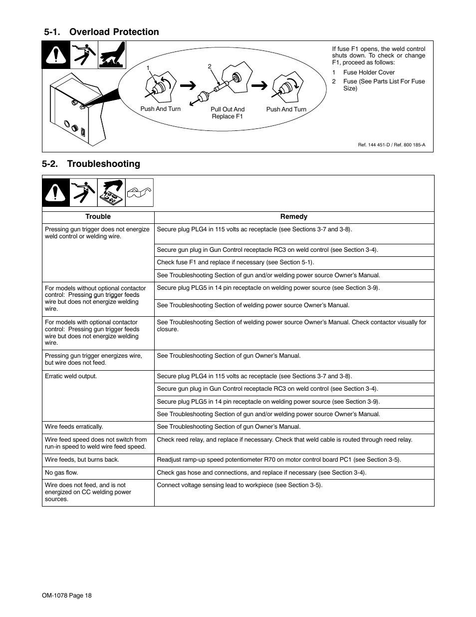 1. overload protection, 2. troubleshooting | Miller Electric WC-115A User Manual | Page 22 / 28