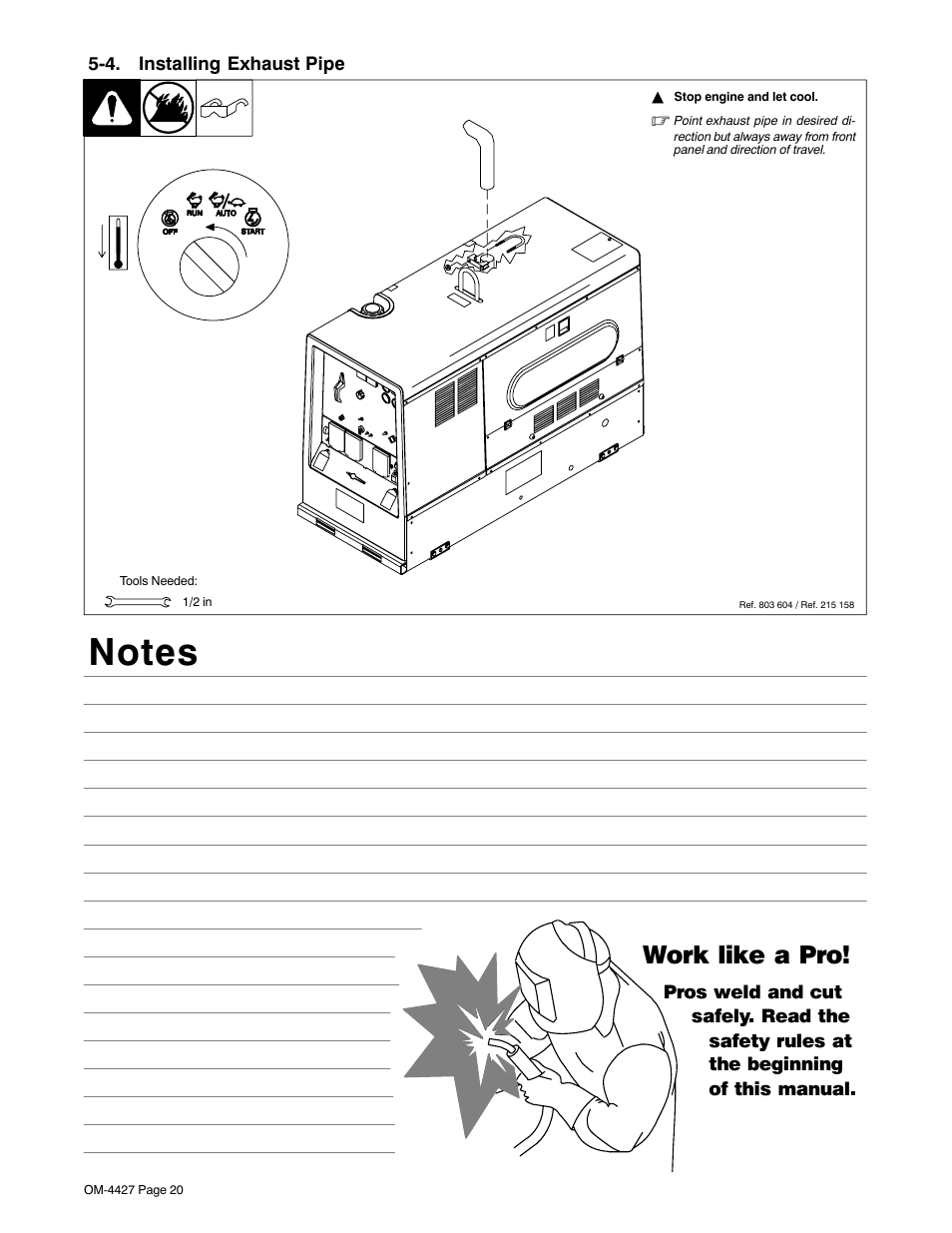 4. installing exhaust pipe, Work like a pro | Miller Electric Big 40 CX User Manual | Page 24 / 90