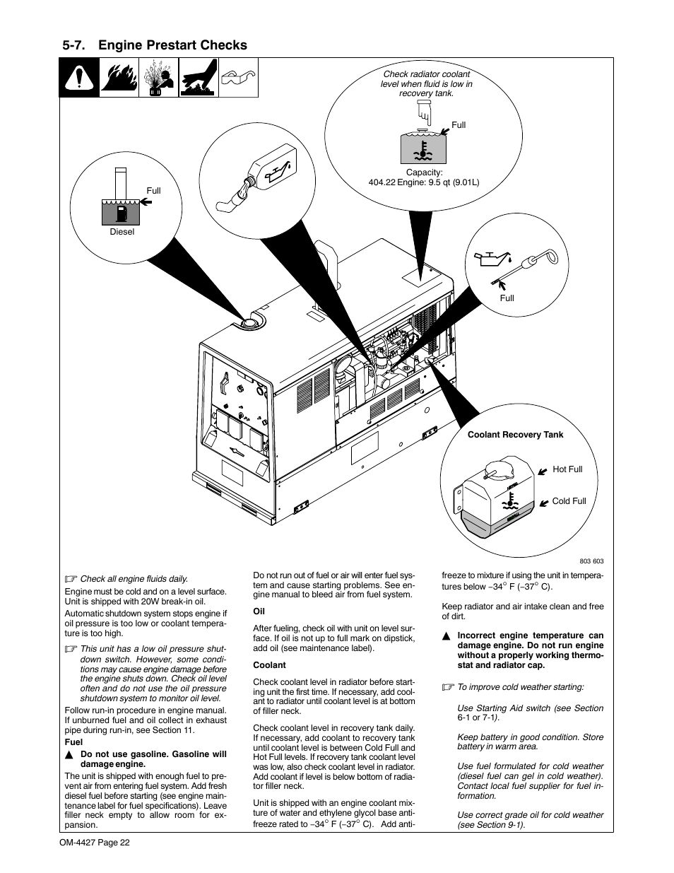 7. engine prestart checks | Miller Electric Big 40 CX User Manual | Page 26 / 90