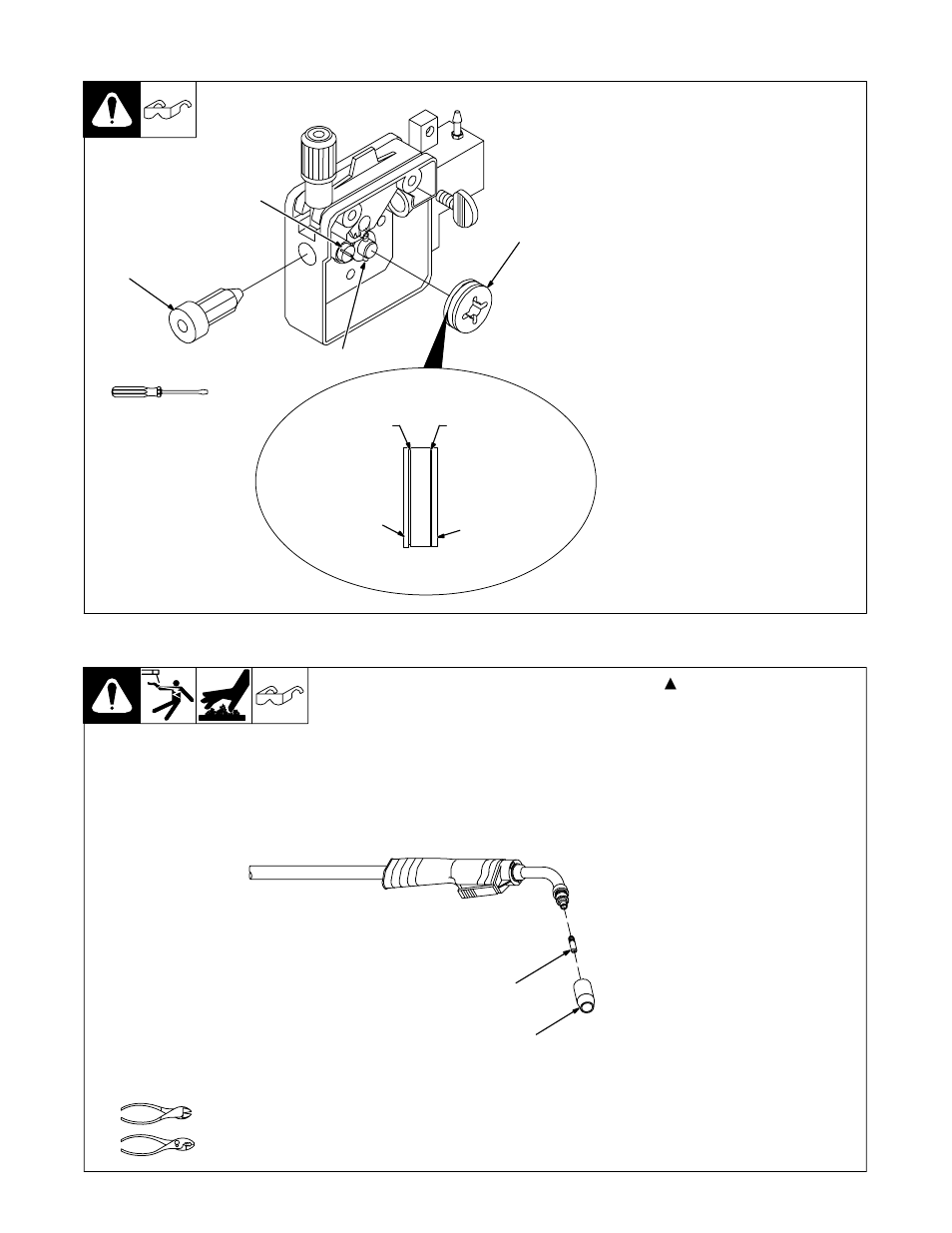 Changing drive roll or wire inlet guide, Replacing gun contact tip, 4. changing drive roll or wire inlet guide | 5. replacing gun contact tip | Miller Electric XLT 185 User Manual | Page 27 / 52